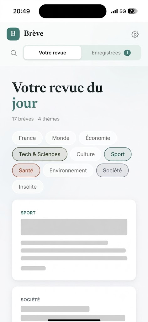 L'application Brève : votre revue du jour et vos thèmes